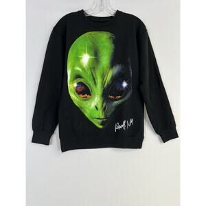 Strange Daze Alien Face Sweatshirt Mens S Black Pullover NWT